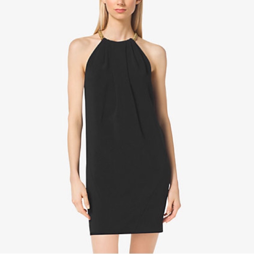 michael kors black dress with gold chain straps